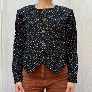 Navy and Pink, Purple, White, Teal Polka Dot Vintage 80s Button Down Blouse